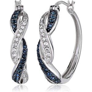 925 Sterling Silver Rhodium Plated Crystal Hoop Earrings For Women's